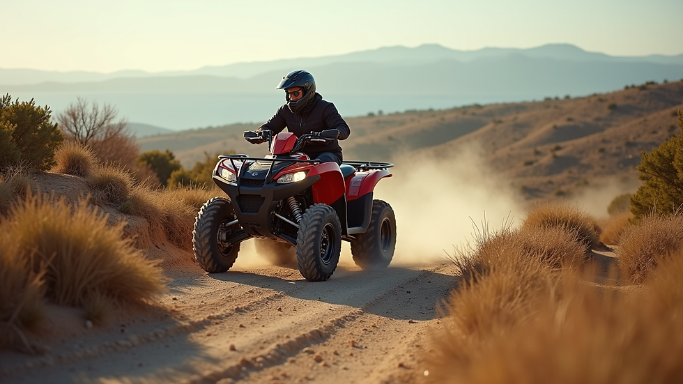 High angle view of an ATV 450 on a scenic Mykonos trail