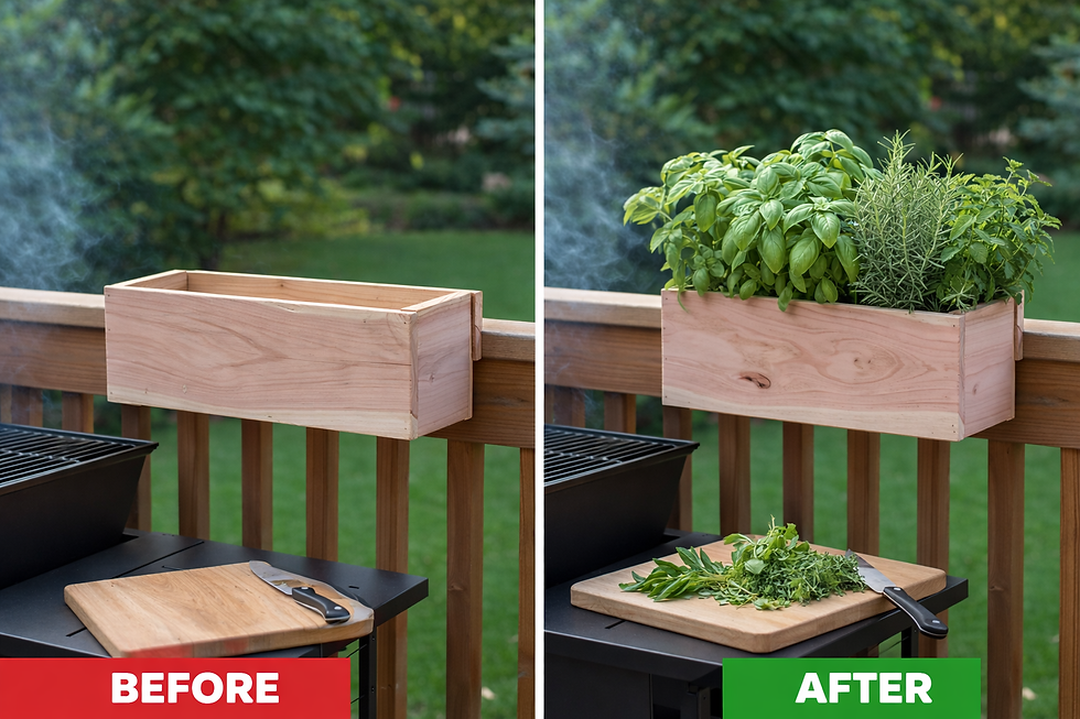 Thumbnail: Grill-Side Cedar Herb Planter Box – Railing-Mounted BBQ Barbecue Garden