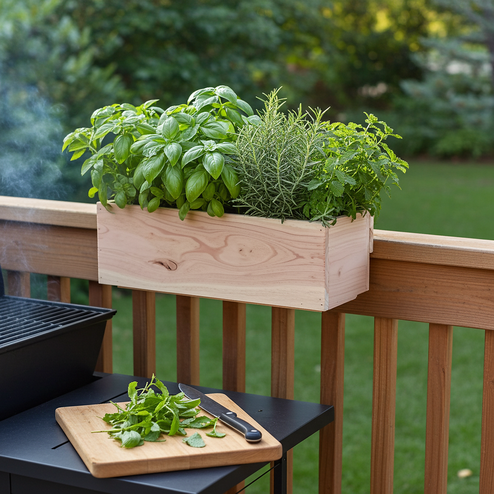 Thumbnail: Grill-Side Cedar Herb Planter Box – Railing-Mounted BBQ Barbecue Garden