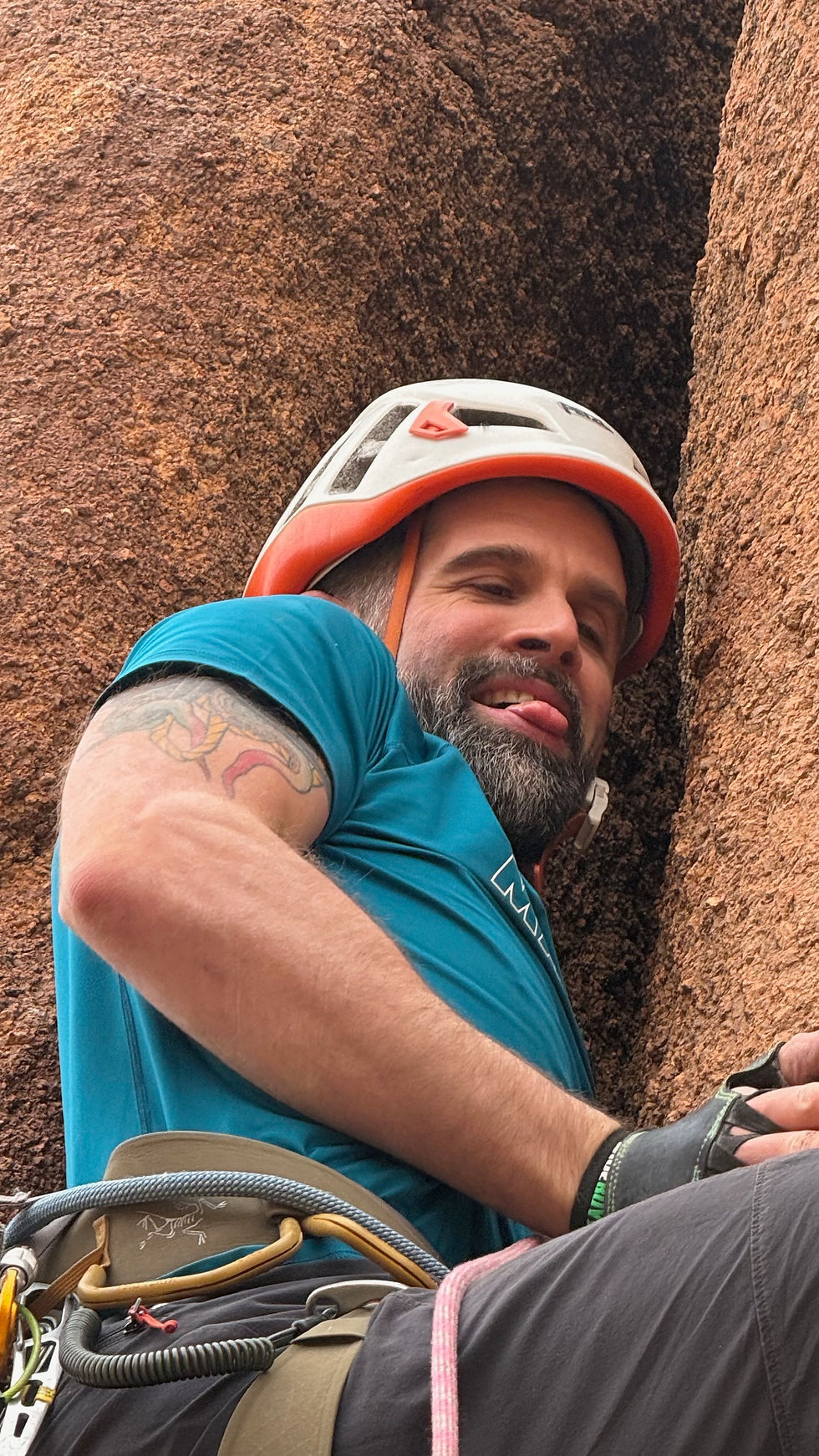 Andy Beverton feeling less at home on the offwidth of Nu Flow E2