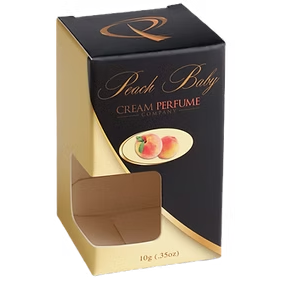 Custom printed tuck end folding carton with die cut window for cream perfume packaging