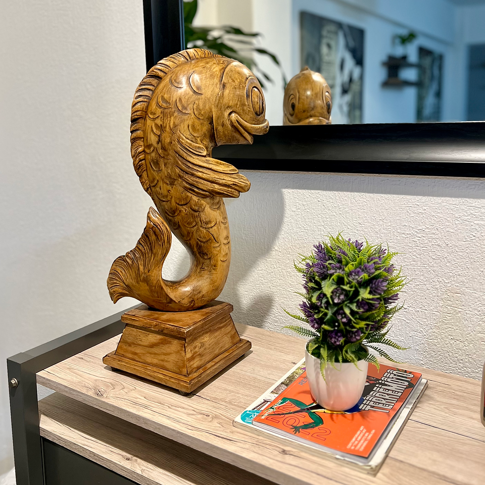 Miniatura: Escultura de Pez Labrada en Madera 