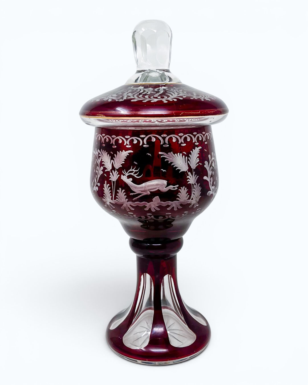 Bombonera Antigua Rojo Rubí Cristal Cortado Bohemia 
