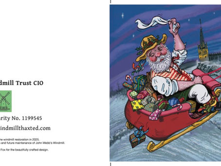 On Sale Today - Thaxted Windmill Christmas cards. Beautiful artwork by Damian Fox. A5 size £10.00 per pack of 10. Can be purchased from Lowe's or email johnwebbswindmill@gmail.com to order. ☃️🎄🎄🌲🌲