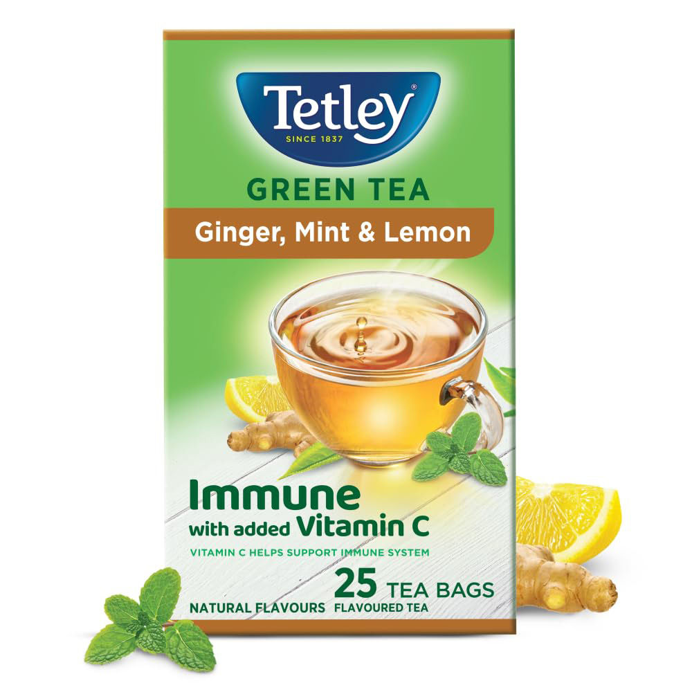 Tetley Green Tea - Immune lemon Mint &amp; Ginger  pack Of 25 Tea Bags  1 pc