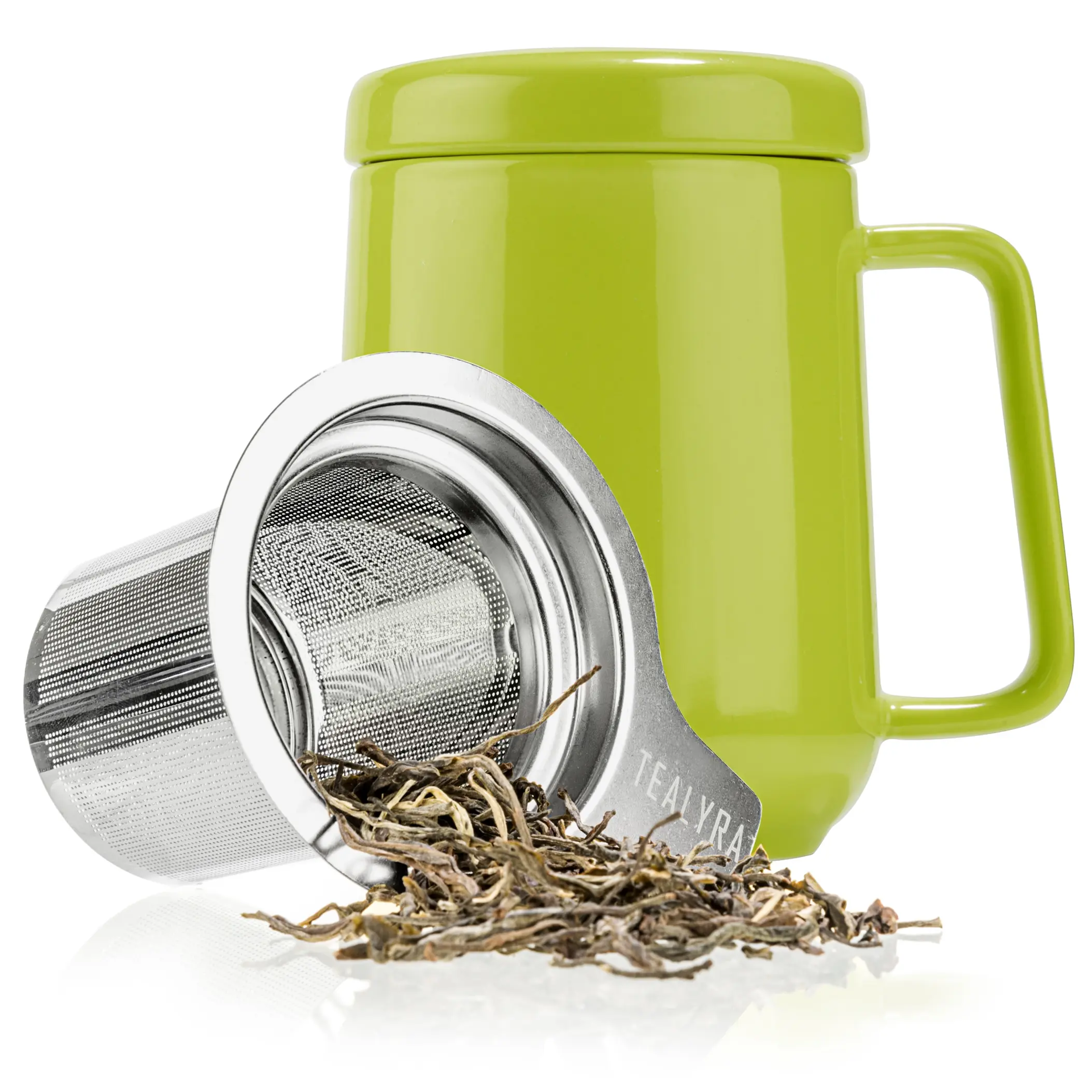Peak Porcelain Mug With Tea Infuser - Lime Matte Finish