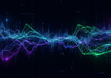 Dynamic digital equalizer and waveform display on a dark background, illustrating audio pr