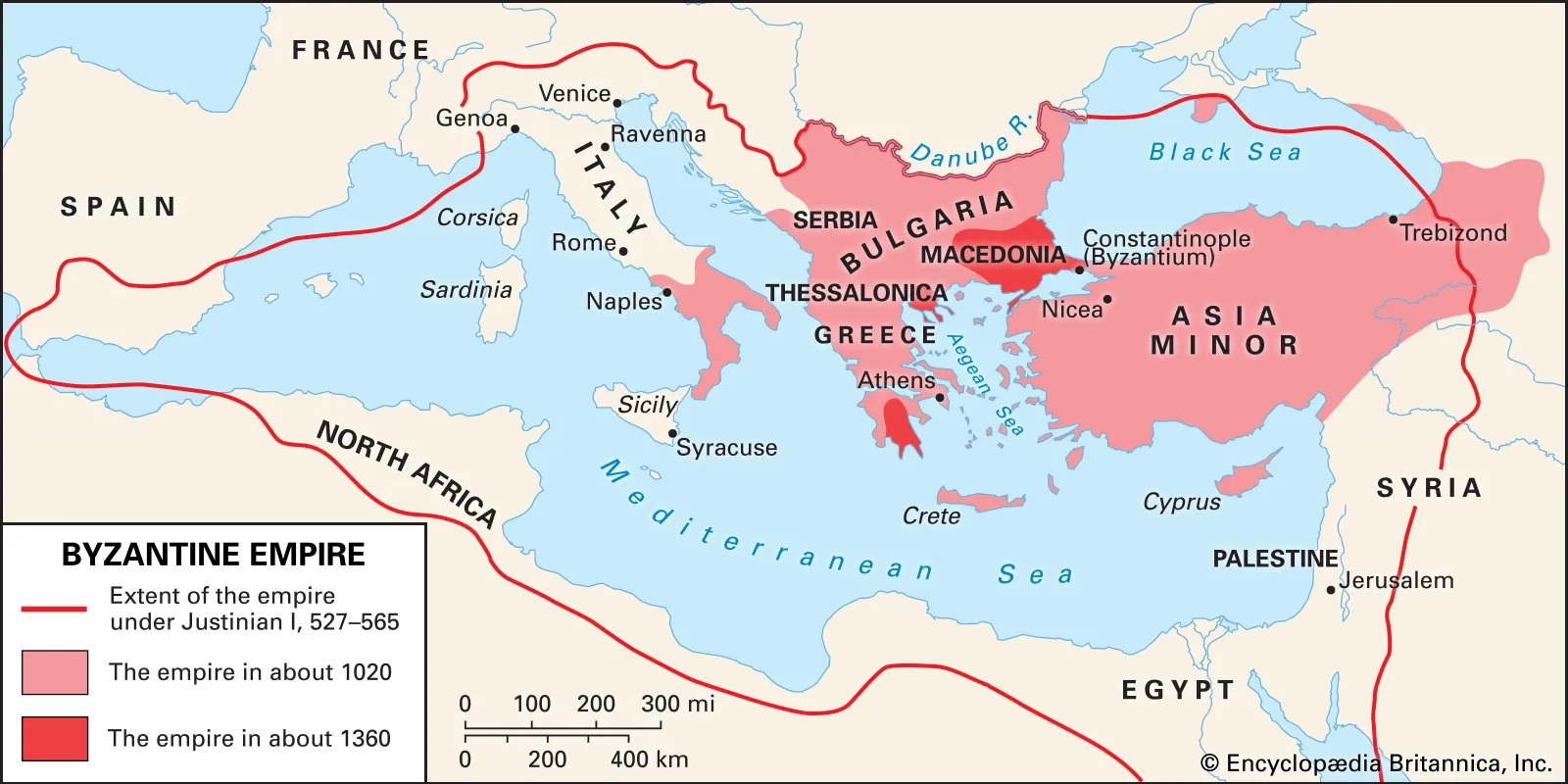 The map of Byzantine Empire in Middle ages