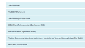 List of ECOWAS institutions and  Special Agencies 