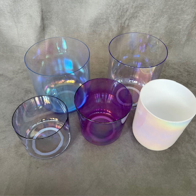 Thumbnail: 5 x Crystal Singing Bowls Set Notes B F# D# Crown Heart Sacral Chakra