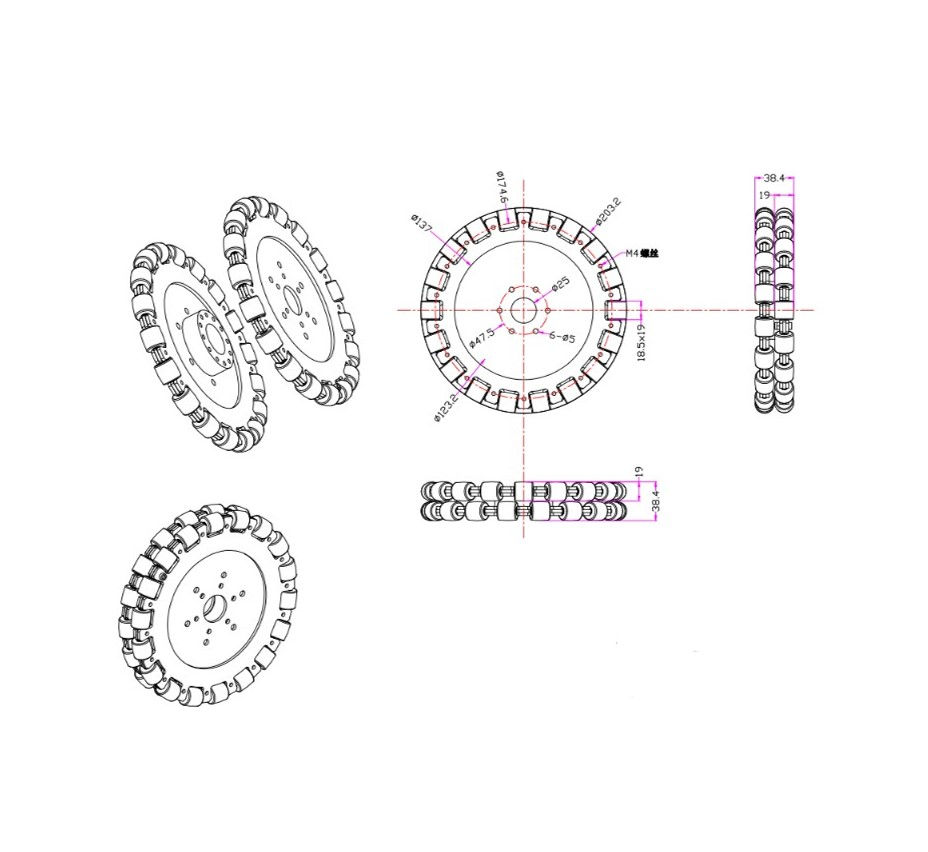 섬네일: 8인치 알루미늄 + 고무 옴니휠, 8인치 옴니휠, 옴니휠, omni wheel, 고중량 메카넘휠, mecanum wheel, 전방향구동휠, 메카넘휠