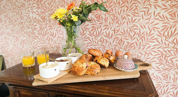 Breakfast setup with fresh pastries at Sundew Cottage Ireland