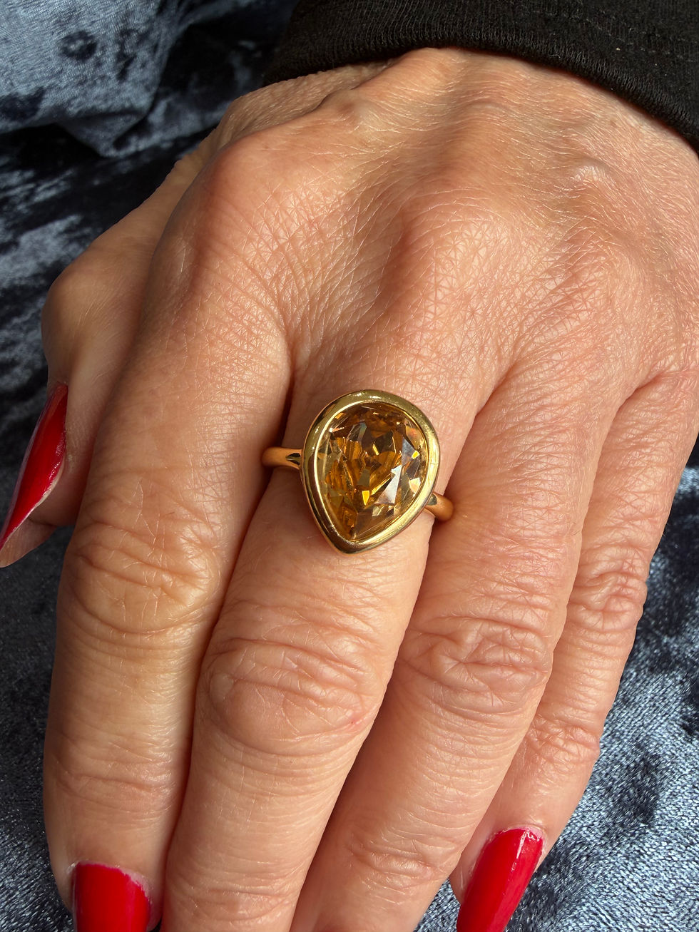 Thumbnail: PreLoved Silver Gilt Amber stone Ring