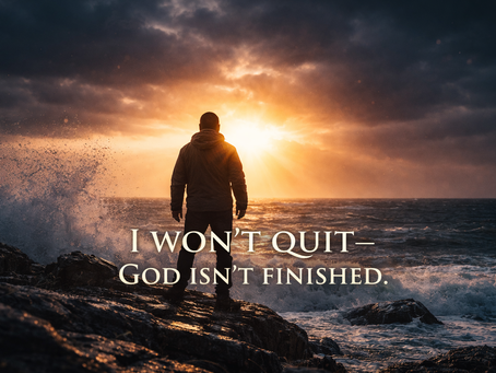 man standing on rocks facing ocean sunrise representing perseverance and faith in God during trials