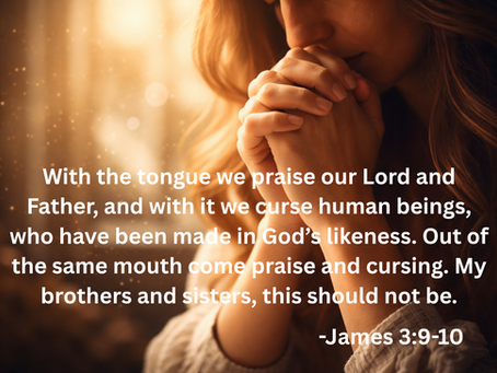 ames 3:9–10 NIV Bible verse image about the power of the tongue, prayer, and surrendered speech in a Christian devotional