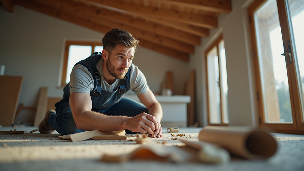 Eye-level view of a handyman working on a home repair project