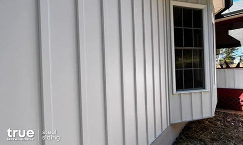 26ga Textured White Board & Batten steel siding