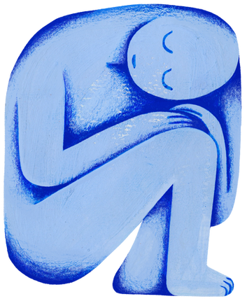 Sarah Mai illustration, graphic design, editorial illustration, magazine illustration, web illustration, editorial art, web art, colorful editorial artwork, Sarah Mai magazine illustration, blue person sitting in a box