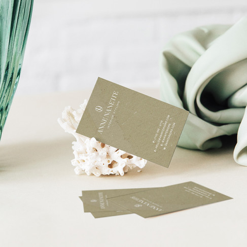 Minimalist business card design for Anne Nanette luxury interior brand.