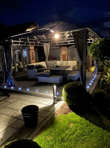 Gazebo lighting in this beautiful garden. GVN Electrical, approved electrician, Bromsgrove, Redditch, Birmingham