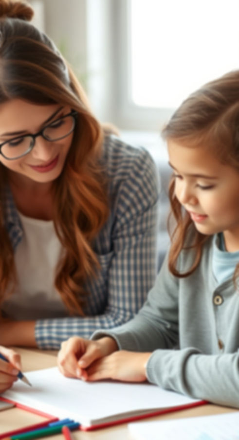 Live-in nanny helping child with schoolwork