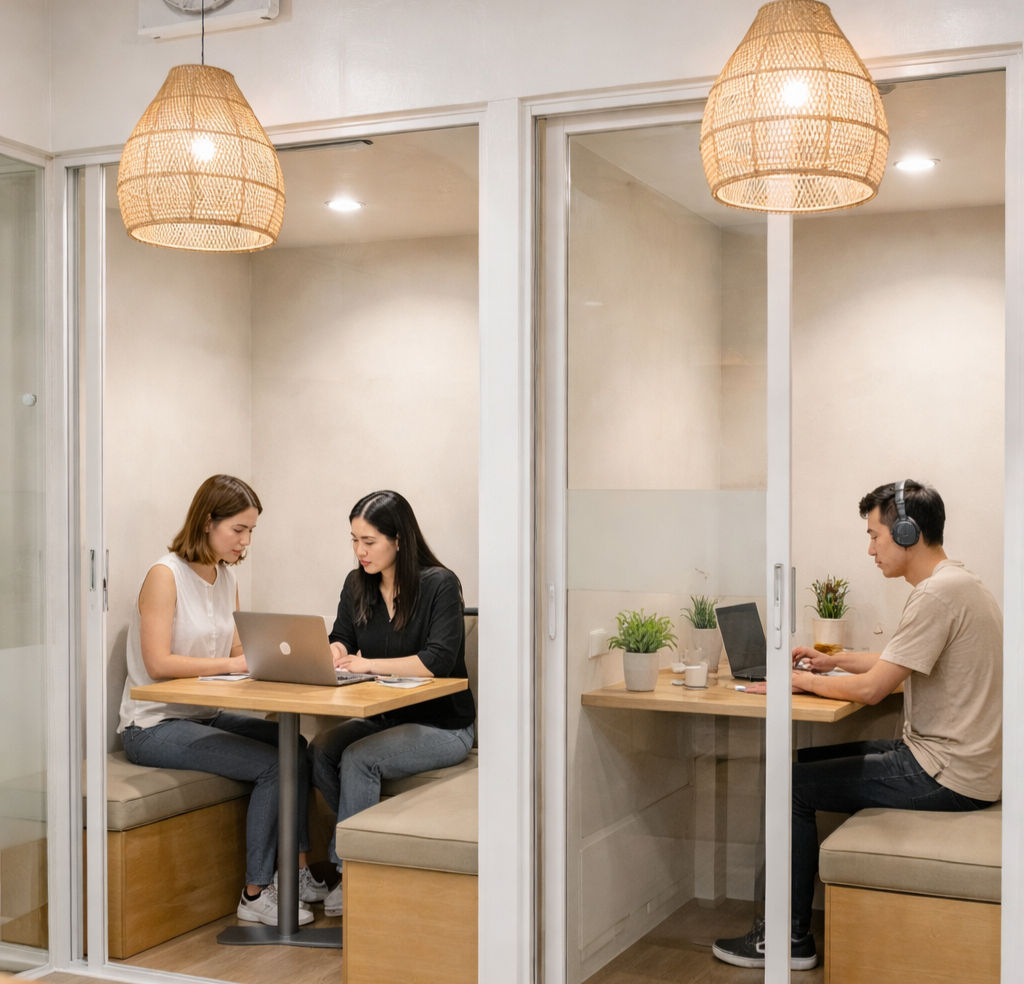 The Nook: Two women collaborating, man working solo