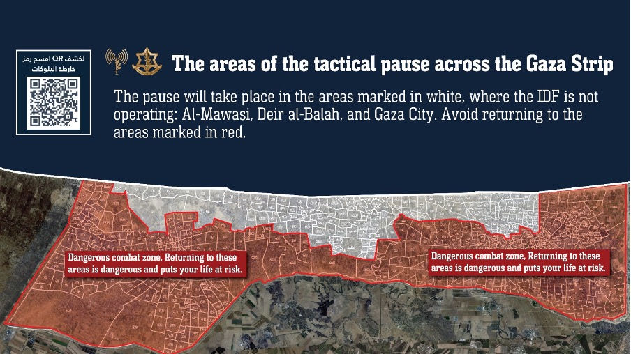 IDF issues new map of areas where there are tactical humanitarian pauses of fighting| Source: IDF Spokesperson