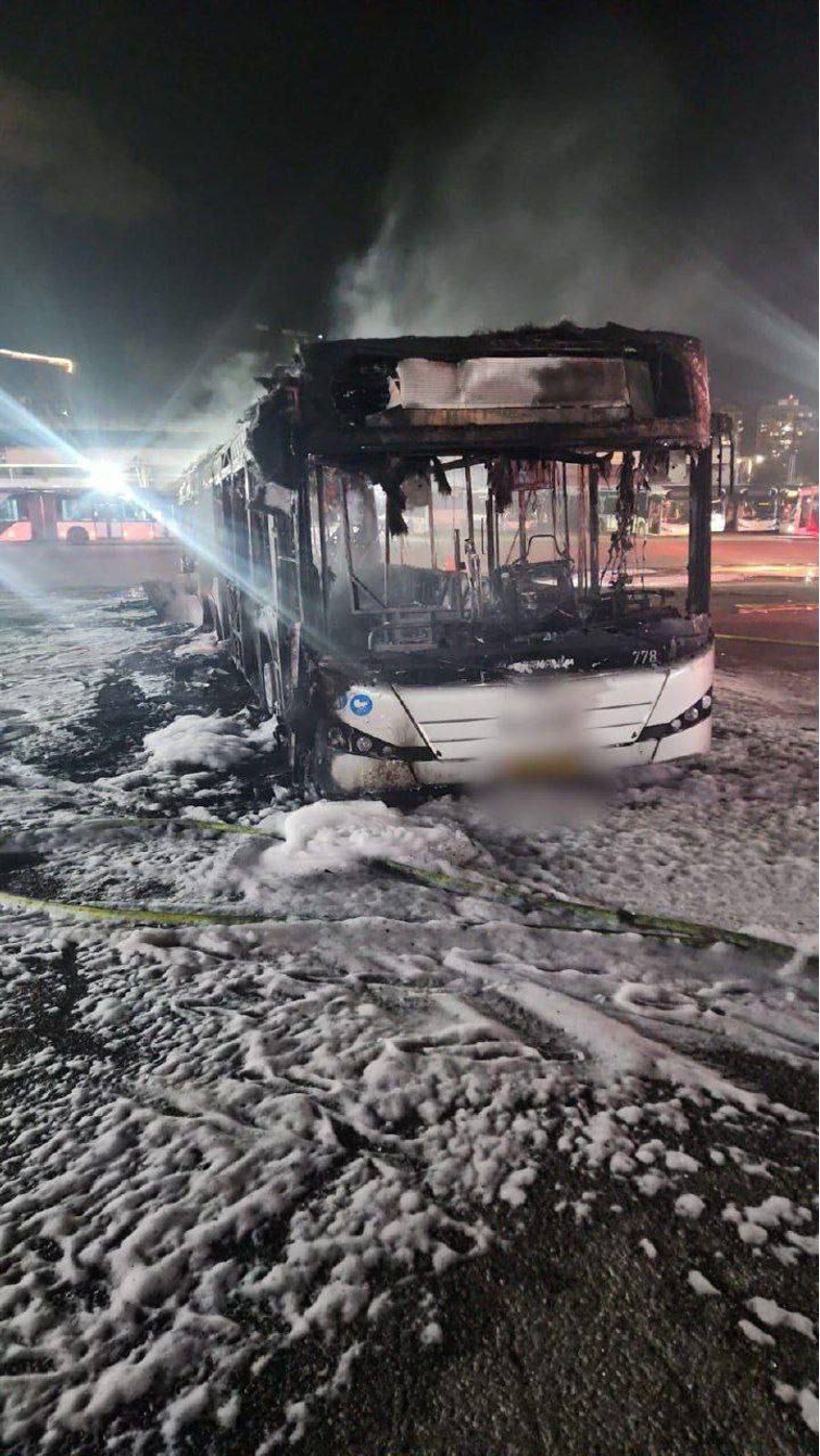One of the busses that had an explosive detonated inside, in an attempted terrorist attack in Bat Yam| Source: Nur Shams TulkKarem on telegram, https://t.me/noursams