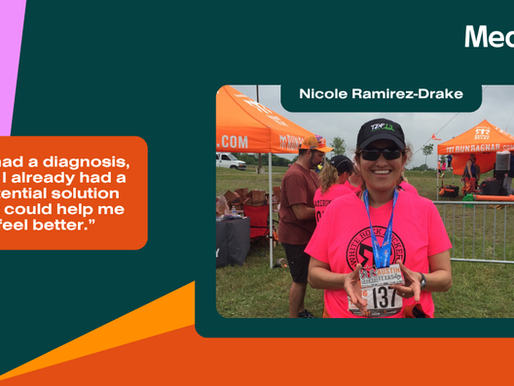 A picture of Nicole Ramirez-Drake after finishing a race