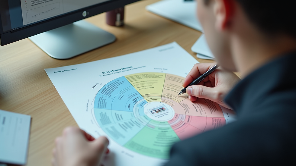 Eye-level view of a person analyzing a colorful DISC chart