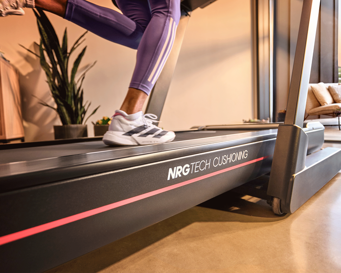 Close up shot of the NRG Tech Cushioning in the running deck of the adidas T-600 Treadmill