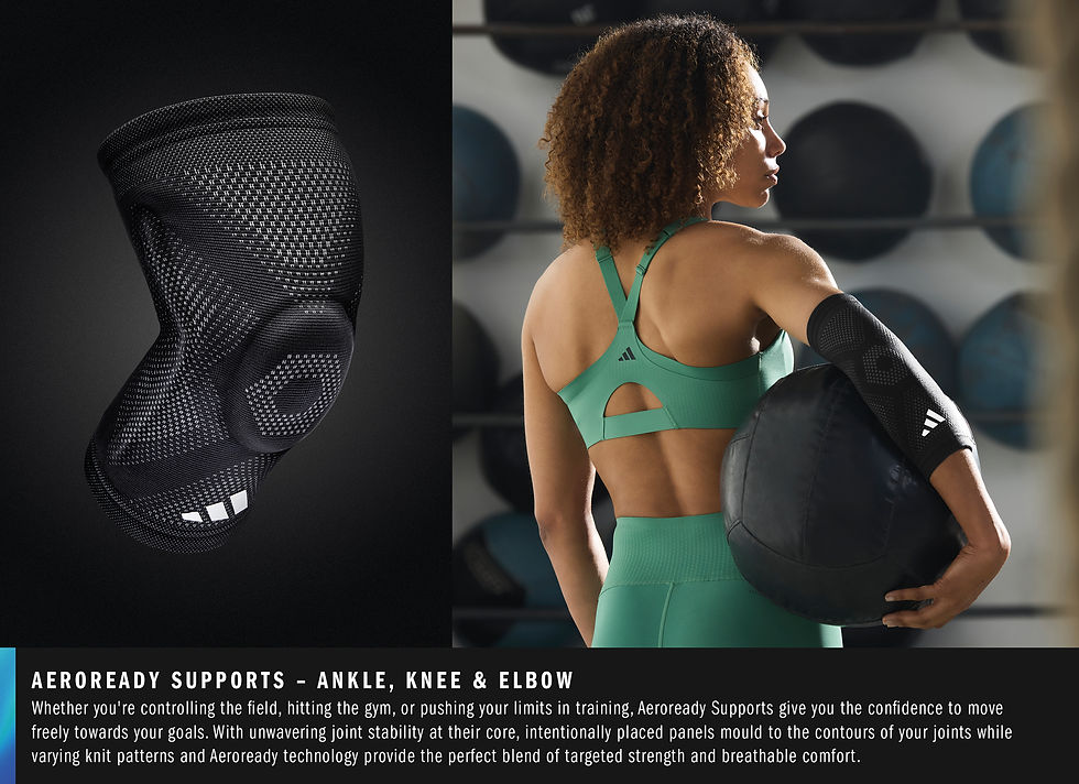 Whether you're controlling the field, hitting the gym, or pushing your limits in training, Aeroready Supports give you the confidence to move freely towards your goals. With unwavering joint stability at their core, intentionally placed panels mould to the contours of your joints while varying knit patterns and Aeroready technology provide the perfect blend of targeted strength and breathable comfort.