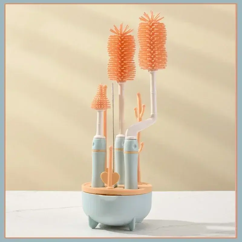 Thumbnail: Baby Silicone Bottle Brush Long Handle Cleaning Brush Drying Rack Combination