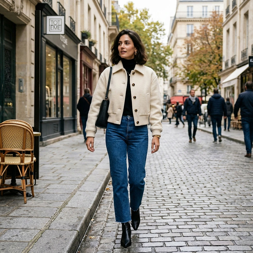 Cropped Jacket at the High Waist with Jeans