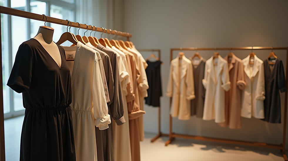 Eye-level view of a sustainable fashion collection on display