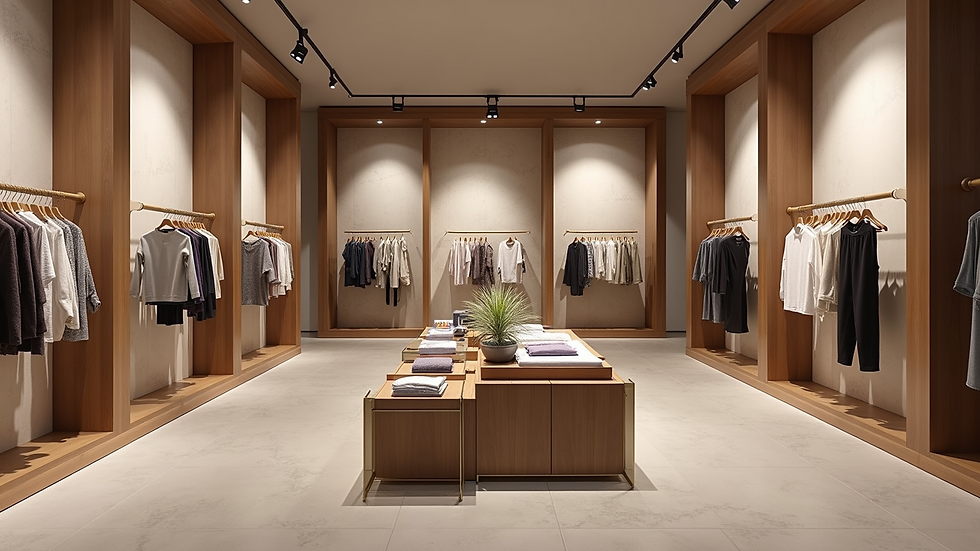 High angle view of a fashion retail store with modern displays