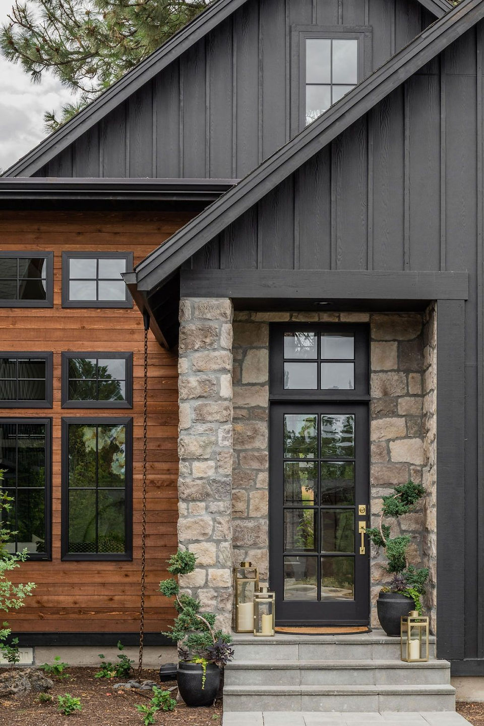 Wood Siding and Trim with Stone Veneer