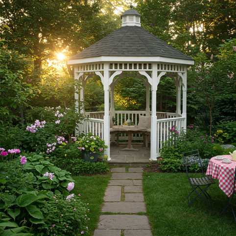 White backyard gazebo