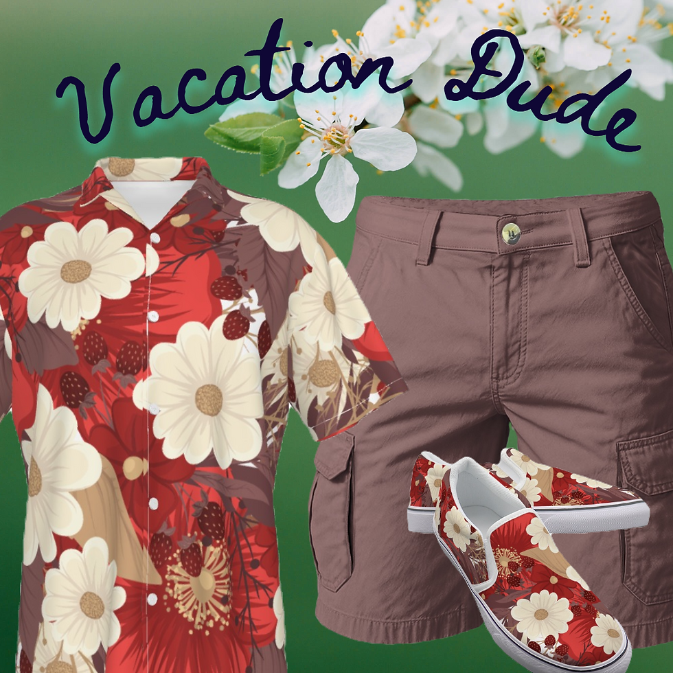 Vacation Dude | Rusty Red Tropics | Cargo Shorts Hawaiian Shirt Canvas Set