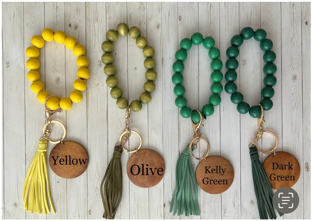 Colored Wood Bead wristlet keychain