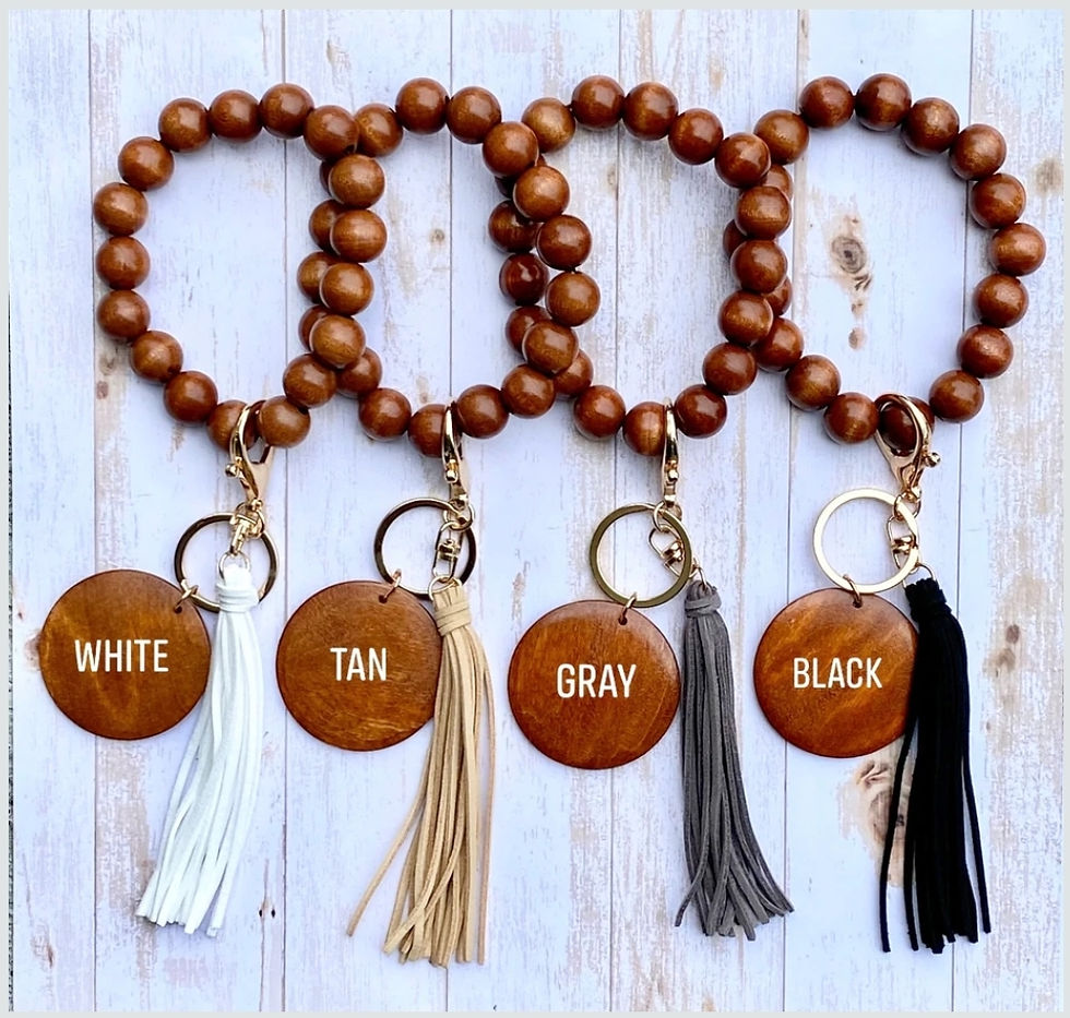 Thumbnail: Colored Tassel wood keychain bracelets 