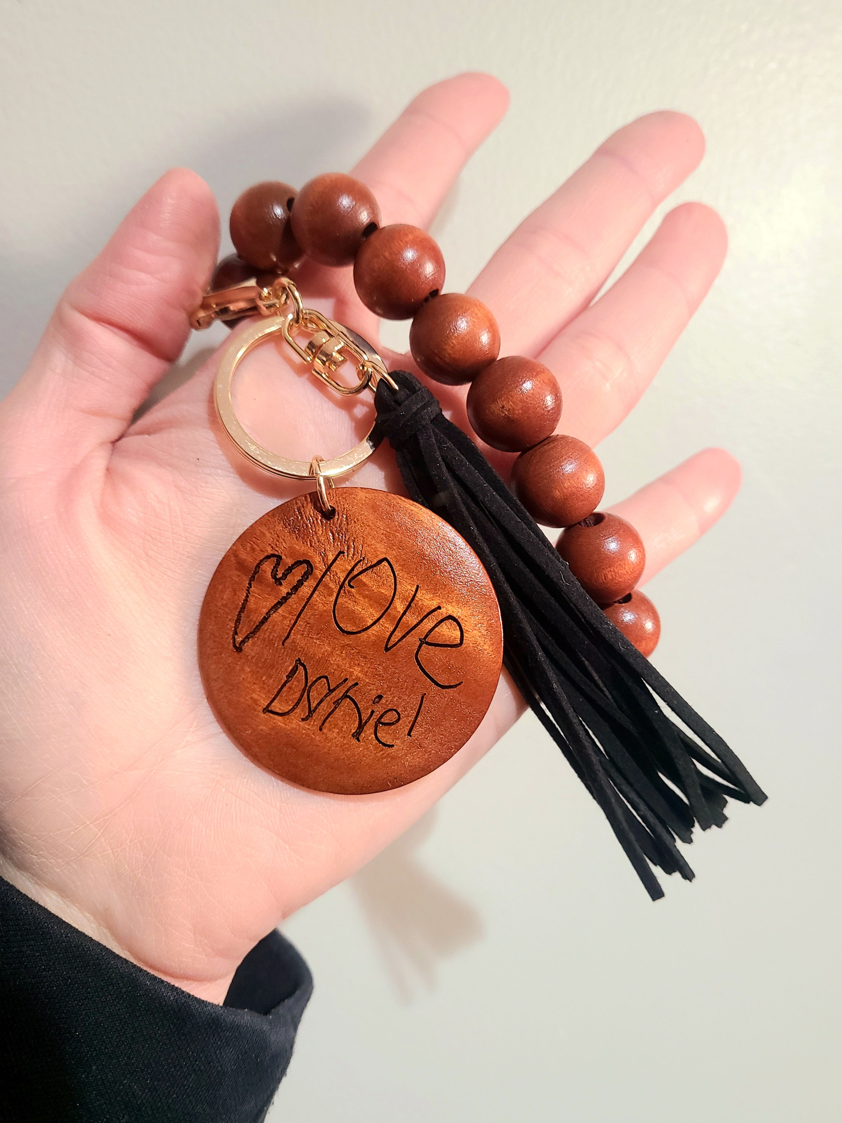 Wooden Keychain Bracelets SINGLE SIDED 