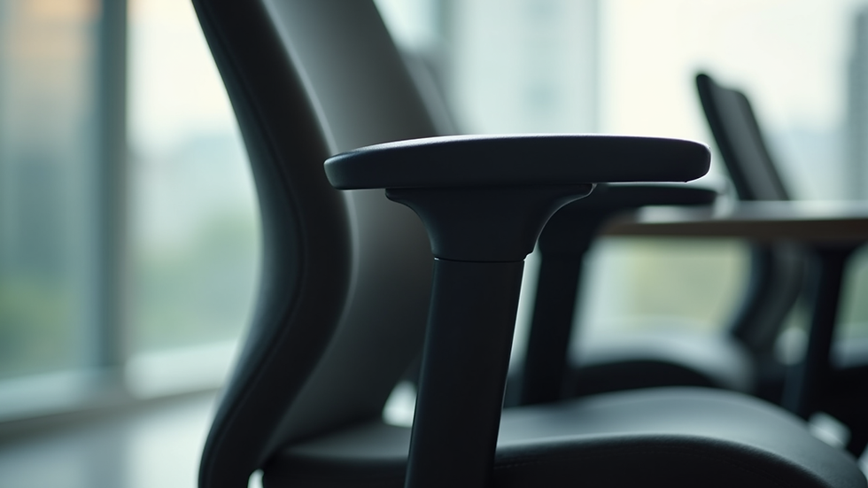 Close-up view of adjustable armrest and lumbar support on ergonomic office chair