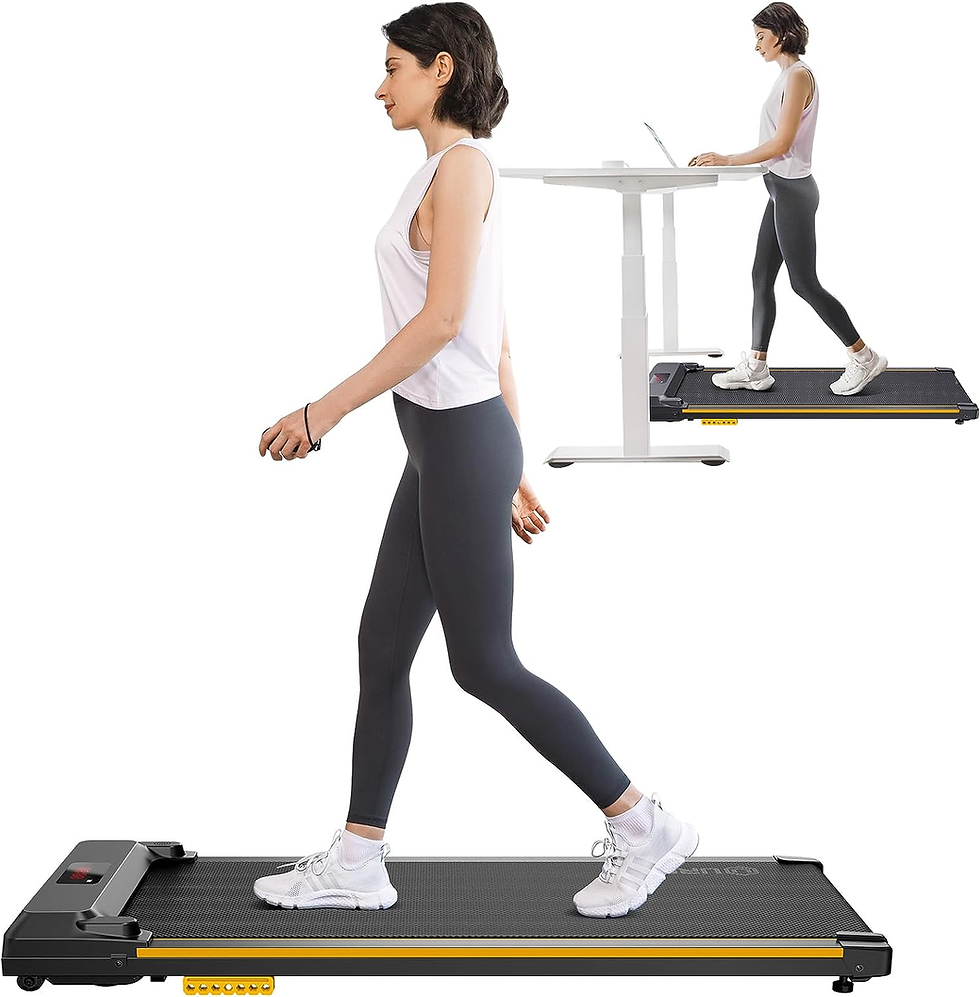 Woman working at desk on urevo under desk treadmill