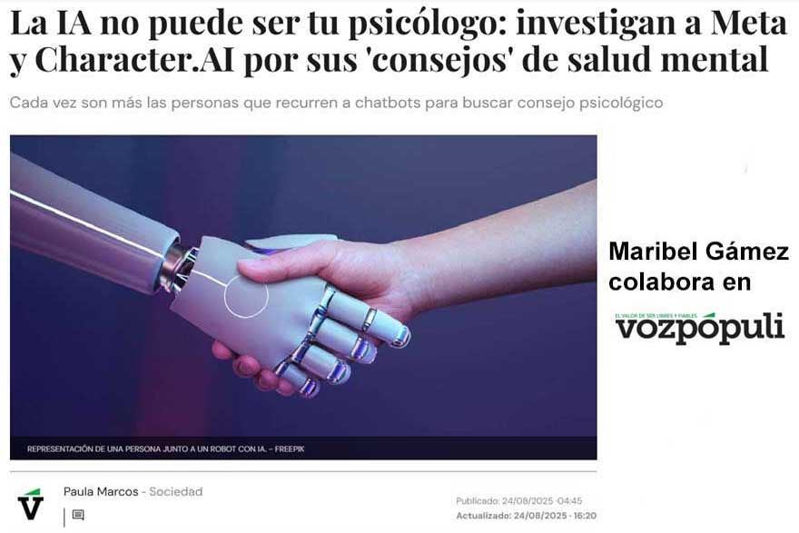 Maribel Gámez colabora en Vozpópuli sobre IA y salud mental. Centro de Psicología Aplicada Maribel Gámez