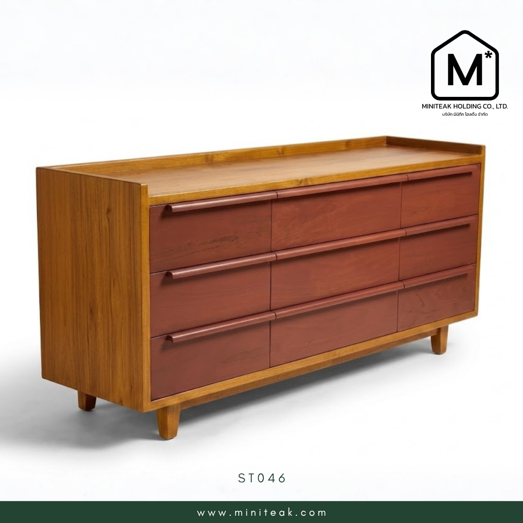 ST046 - ตู้ลิ้นชัก 9 ลิ้นชัก Nordic 9-Drawer Teak Dresser