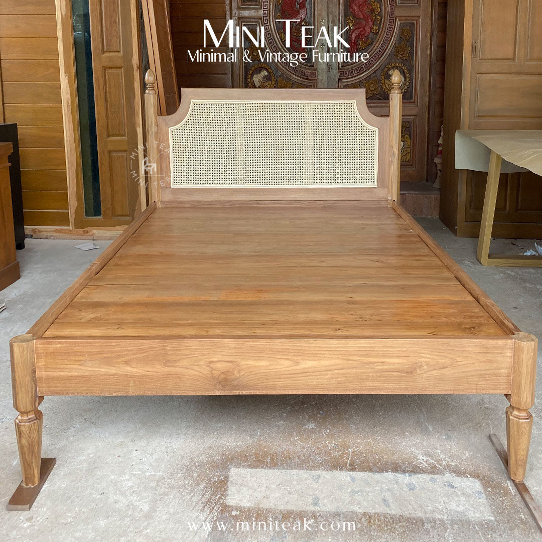 B010 - Vintage Cane Teak Bed (4.5 ft)