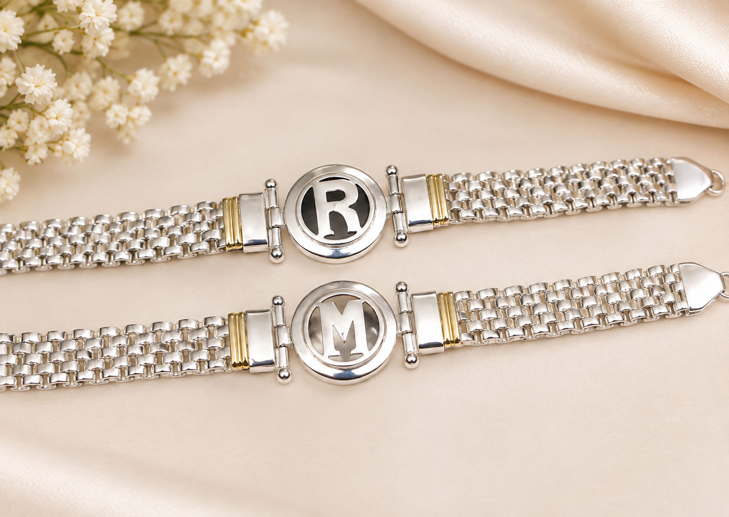 Pulsera Payason Nácar o Ónix Plata y Oro