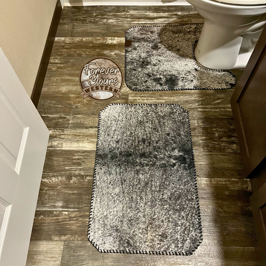 Thumbnail: Salt & Pepper Cowhide Bath Mat Set