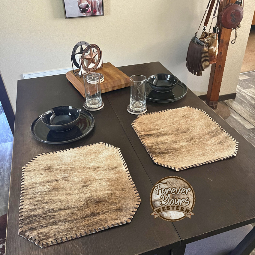 Thumbnail: 14" x 15" Brindle Cowhide Table Mats